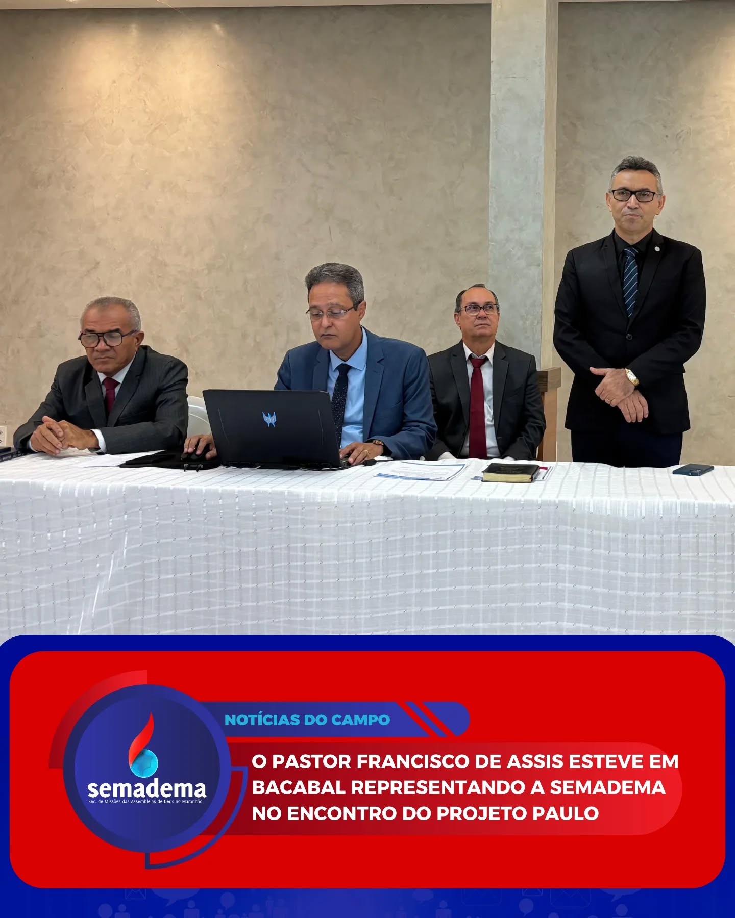 O Pastor Francisco de Assis esteve em Bacabal representando a SEMADEMA no Encontro do Projeto Paulo, um momento marcado por comunhão, alinhamento ministerial e fortalecimento da visão missionária.

O encontro reuniu líderes e obreiros comprometidos com a expansão do Reino de Deus, promovendo troca de experiências, edificação espiritual e reafirmação do chamado para servir com excelência.

A participação da SEMADEMA reforça seu compromisso com parcerias estratégicas, apoio aos projetos missionários e investimento contínuo na formação e no fortalecimento da obra de Deus em todo o Maranhão.

📍 Bacabal – MA
🤝 Missões que se fortalecem na comunhão
🔥 SEMADEMA | Servindo ao Reino