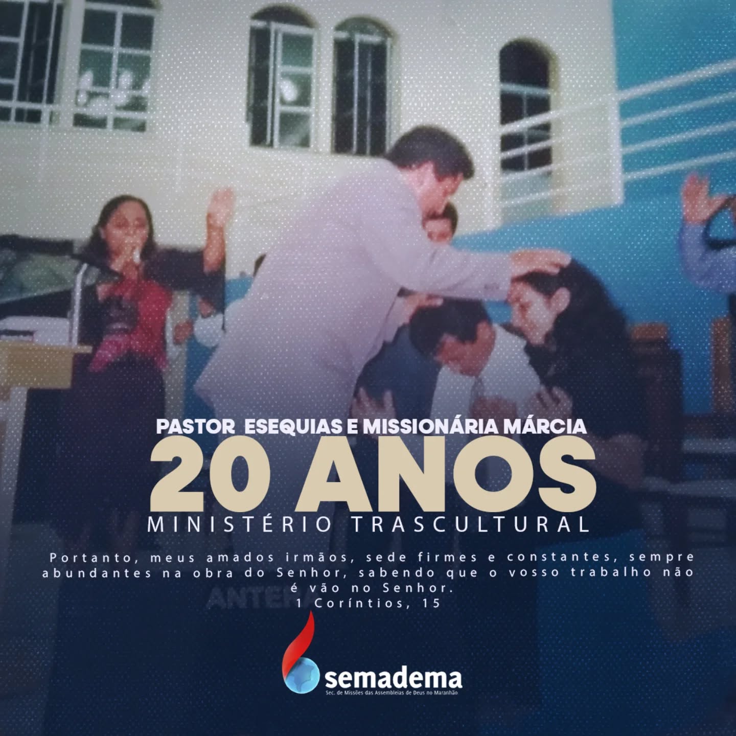 📢 20 ANOS DE MISSÃO EM GUINÉ-BISSAU 🇬🇼✨

A Semadema celebra com alegria os 20 anos de ministério do Pastor Esequias e da Missionária Márcia em Guiné-Bissau, uma história escrita com fé, coragem e total dependência de Deus.

Foram duas décadas de desafios, vitórias, renúncias e graça abundante.
Momentos de solidão, saudades da família e caminhos difíceis… mas também dias de colheita, transformação e esperança para muitas vidas alcançadas pela Palavra.

E essa jornada não foi vivida sozinha. Você que orou, ofertou, acreditou e caminhou junto, mesmo distante, faz parte dessa história. Cada vida tocada, cada avanço missionário e cada fruto colhido é também resultado da sua fidelidade e visão missionária.

“Obrigado por tudo que você tem feito por nós e pelo Reino de Deus.
Continuemos juntos nesta santa jornada!”

Pastor Esequias e Missionária Márcia