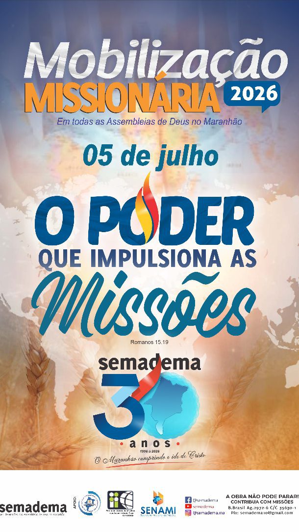 📦✨ MOBILIZAÇÃO MISSIONÁRIA 2026

Já iniciamos a entrega dos materiais da Mobilização Missionária 2026!

📩 Faça parte desse mover!

Solicite o seu envelope missionário e contribua com o avanço da obra de Deus.

Cada participação faz a diferença na expansão do Reino e no sustento dos campos missionários. 🌎🔥

🙏 Junte-se a nós nessa missão!

✨ Semadema sempre em frente.

#Semadema #Missões #MobilizaçãoMissionária #Missões2026 #ObraMissionária