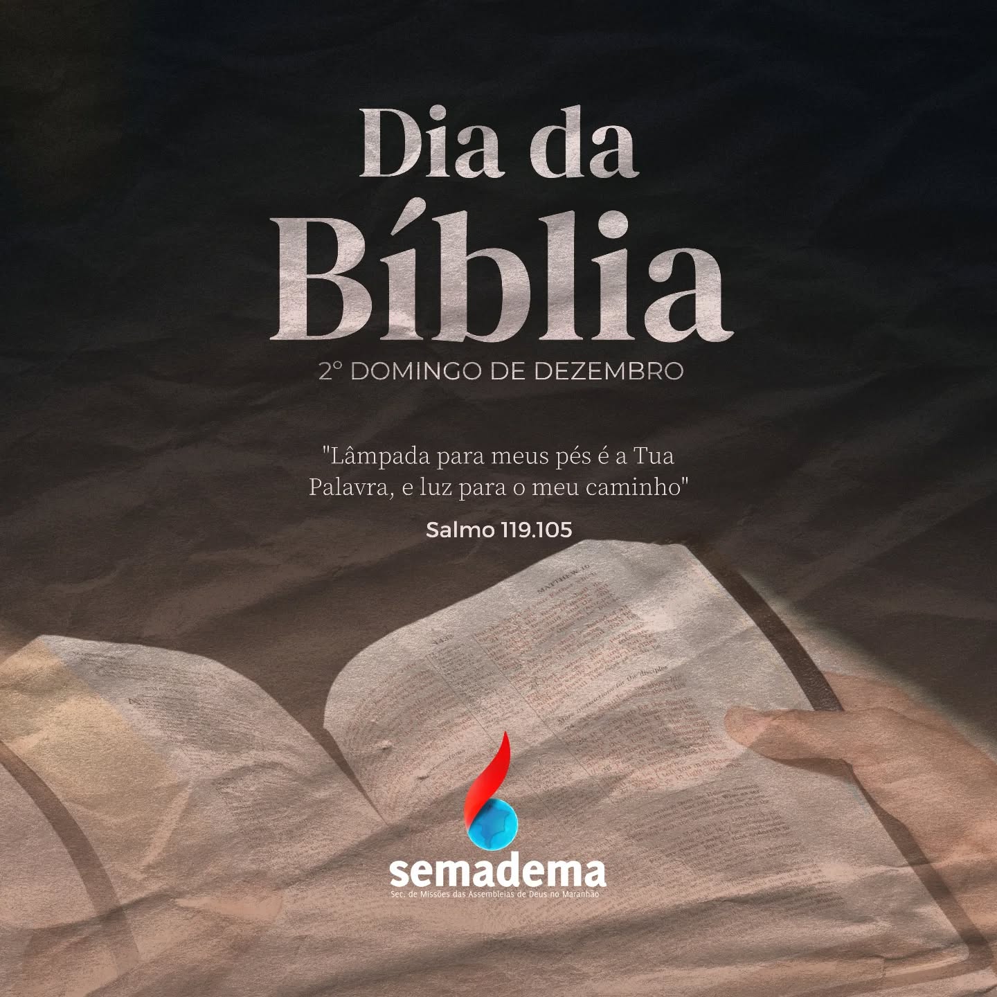 📖✨ DIA DA BÍBLIA ✨📖

Celebramos a Palavra viva e eficaz, que transforma vidas, fortalece a fé e direciona nossa missão.
A Bíblia é luz para o caminho, esperança para os corações e fundamento da nossa fé.

Que a Palavra de Deus continue alcançando povos, nações e gerações, cumprindo o propósito do Senhor até os confins da terra.

📖 “Lâmpada para os meus pés é a tua palavra e luz para o meu caminho.” (Salmos 119:105)