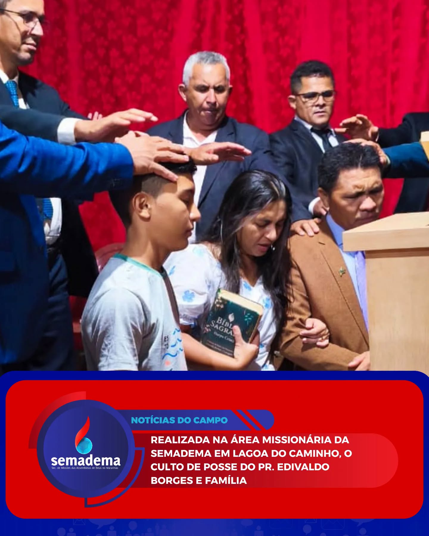 📍✨ CULTO DE POSSE REALIZADO

Aconteceu na Área Missionária da Semadema em Lagoa do Caminho, o Culto de Posse do Pr. Edivaldo Borges e família.

O momento foi marcado pela presença de Deus, comunhão e alegria, celebrando mais um avanço da obra missionária. A cerimônia contou com a ministração do Pr. Ivan Bezerra e foi conduzida pelo Pr. José Agnaldo, representando a Semadema.

🙏 Uma noite especial que reafirma o compromisso com o chamado e fortalece o trabalho missionário na região.

✨ Seguimos avançando, levando o Evangelho a todos os lugares!

Semadema sempre em frente.

#Semadema #Missões #CultoDePosse #ObraMissionária #LagoaDoCaminho